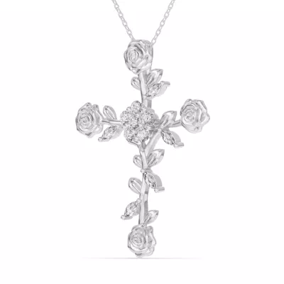 Rose Stem Cross Diamond Pendant