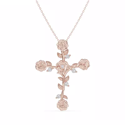 Garden Rose Cross Diamond Pendant