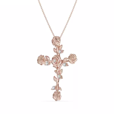 Garden Rose Cross Diamond Pendant