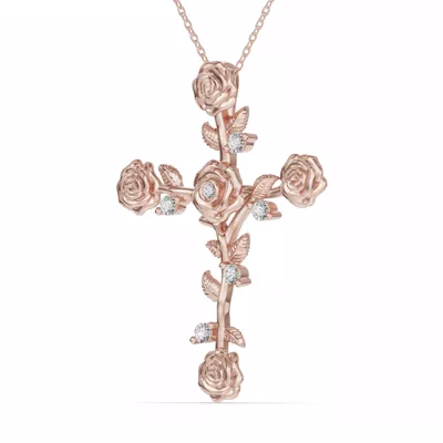Garden Rose Cross Diamond Pendant