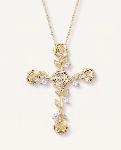Garden Rose Cross Diamond Pendant