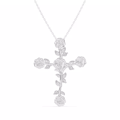 Garden Rose Cross Diamond Pendant