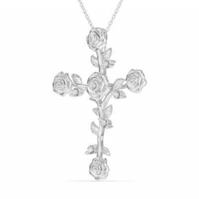 Garden Rose Cross Diamond Pendant