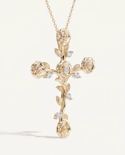 Garden Rose Cross Diamond Pendant