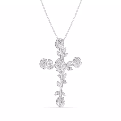 Garden Rose Cross Diamond Pendant