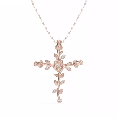 Rosebud Cross Lab Diamond Pendant