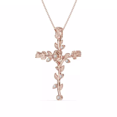 Rosebud Cross Diamond Pendant