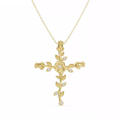 Rosebud Cross Diamond Pendant