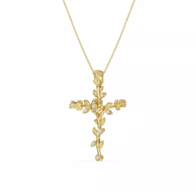 Rosebud Cross Diamond Pendant