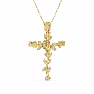 Rosebud Cross Diamond Pendant