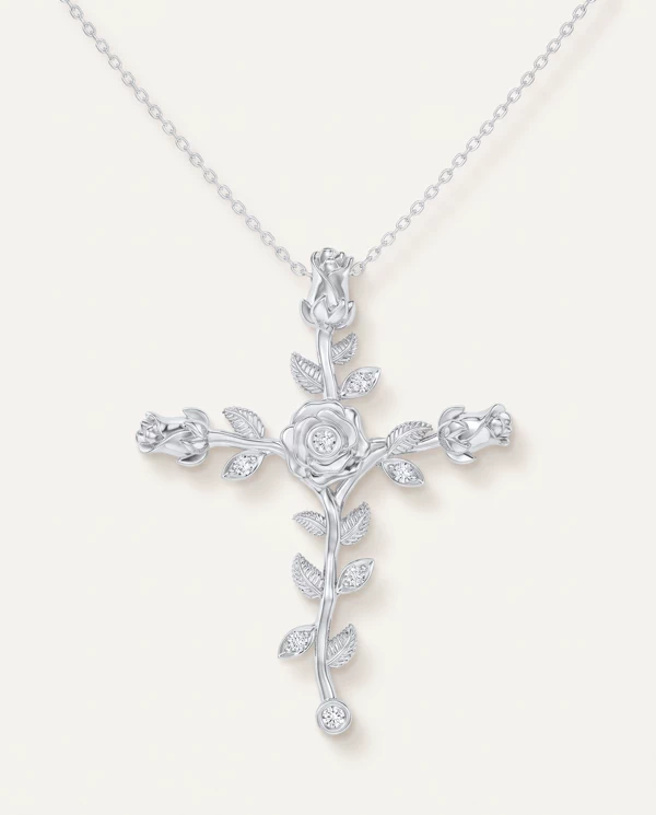 Diamond Necklaces Rosebud Cross Lab Diamond Silver Pendant