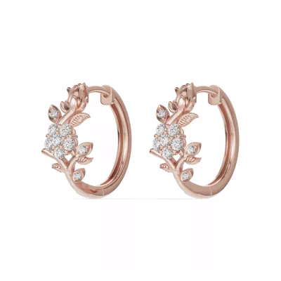 Rose Bud Diamond Hoop Earrings