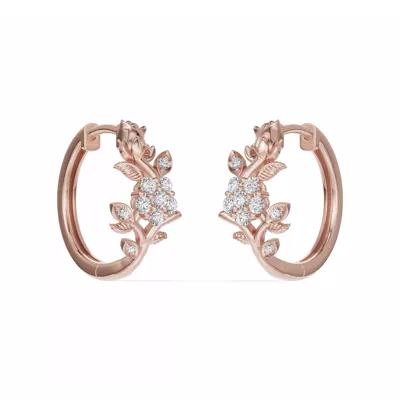 Rose Bud Diamond Hoop Earrings