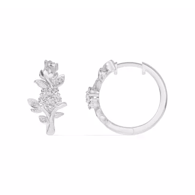 Rose Bud Diamond Hoop Earrings
