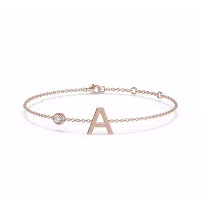 Bezel Lab Diamond Gold Initial Bracelet - A