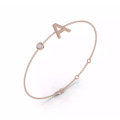 Bezel Diamond Gold Initial Bracelet - A