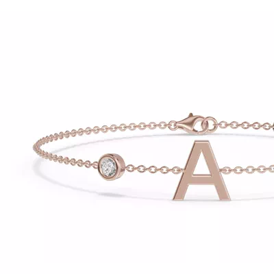 Bezel Diamond Gold Initial Bracelet - A