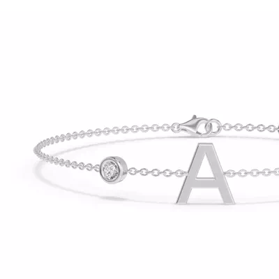 Bezel Diamond Gold Initial Bracelet - A