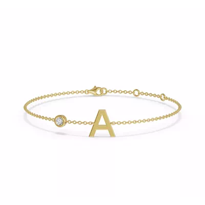 Bezel Lab Diamond Gold Initial Bracelet - A