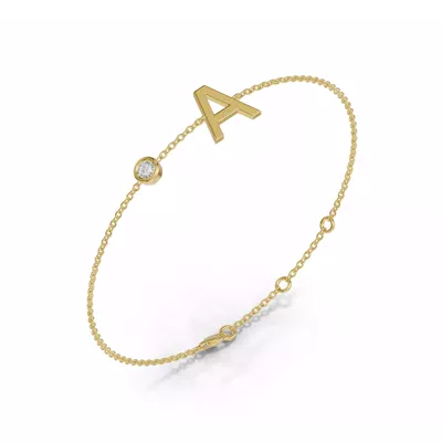Bezel Diamond Gold Initial Bracelet - A