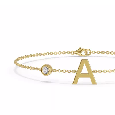 Bezel Diamond Gold Initial Bracelet - A
