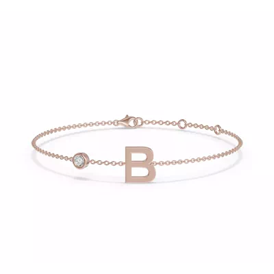 Bezel Diamond Gold Initial Bracelet - B
