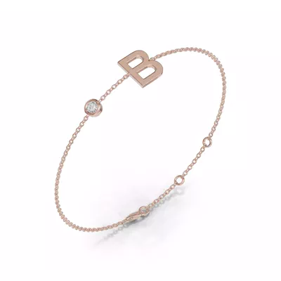 Bezel Diamond Gold Initial Bracelet - B
