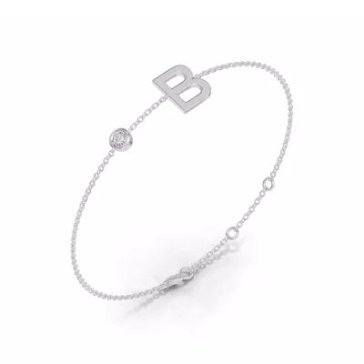Bezel Diamond Gold Initial Bracelet - B
