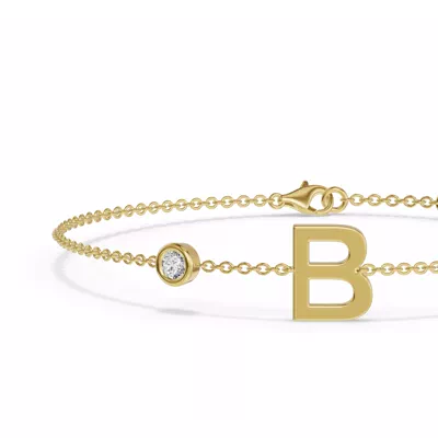 Bezel Lab Diamond Gold Initial Bracelet - B