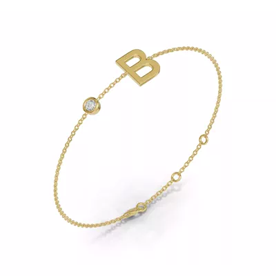 Bezel Diamond Gold Initial Bracelet - B