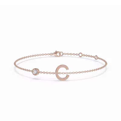 Bezel Lab Diamond Gold Initial Bracelet - C
