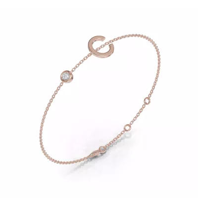 Bezel Lab Diamond Gold Initial Bracelet - C