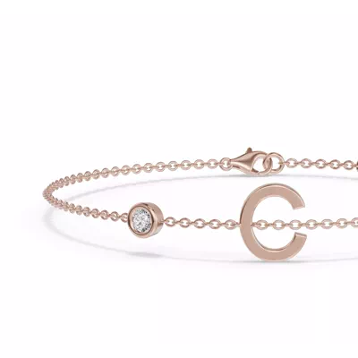 Bezel Lab Diamond Gold Initial Bracelet - C