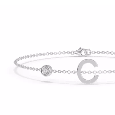Bezel Lab Diamond Gold Initial Bracelet - C