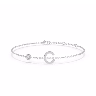 Bezel Diamond Gold Initial Bracelet - C