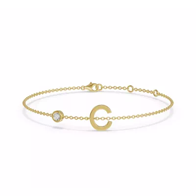 Bezel Diamond Gold Initial Bracelet - C