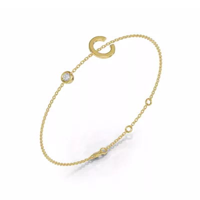 Bezel Diamond Gold Initial Bracelet - C