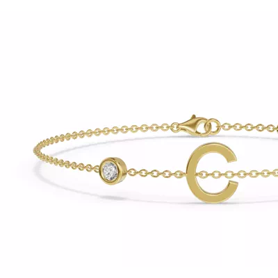 Bezel Diamond Gold Initial Bracelet - C