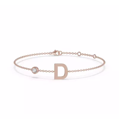 Bezel Diamond Gold Initial Bracelet - D