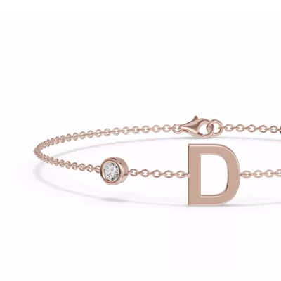 Bezel Diamond Gold Initial Bracelet - D