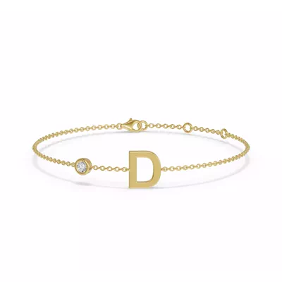 Bezel Diamond Gold Initial Bracelet - D