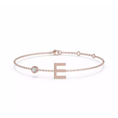 Bezel Lab Diamond Gold Initial Bracelet - E