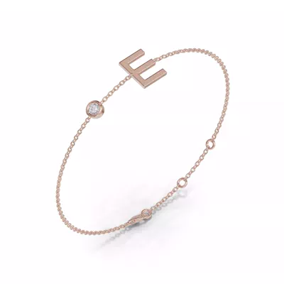 Bezel Diamond Gold Initial Bracelet - E