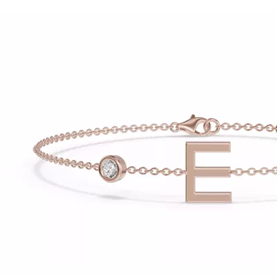 Bezel Diamond Gold Initial Bracelet - E