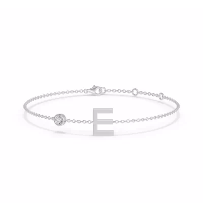 Bezel Diamond Gold Initial Bracelet - E