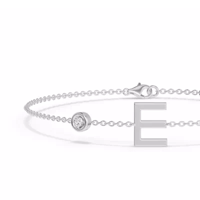 Bezel Diamond Gold Initial Bracelet - E