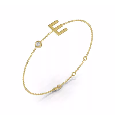 Bezel Lab Diamond Gold Initial Bracelet - E