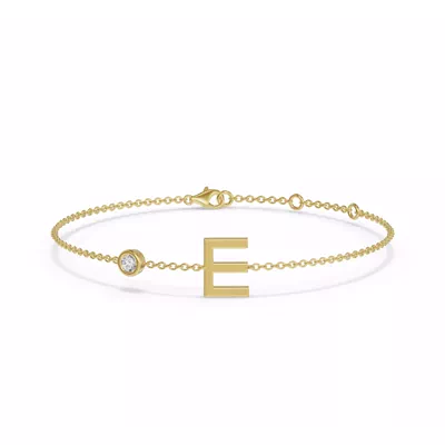 Bezel Diamond Gold Initial Bracelet - E