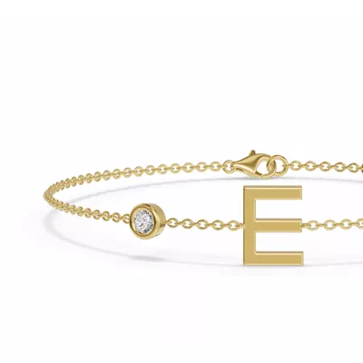Bezel Diamond Gold Initial Bracelet - E