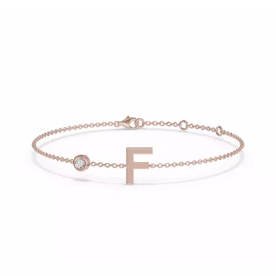 Bezel Diamond Gold Initial Bracelet - F